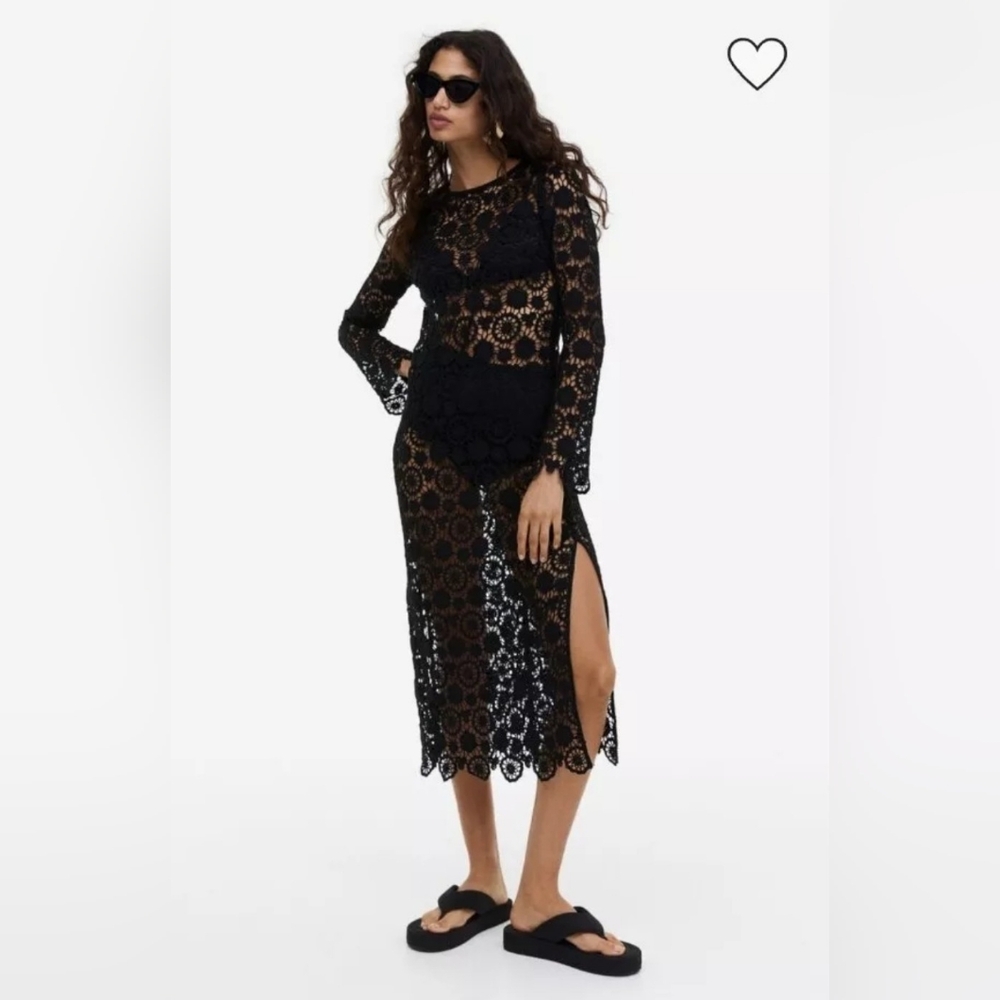 NWT-Holiday LACE H&M Bodycon Crochet Maxi Party Dress Sexy Sheer